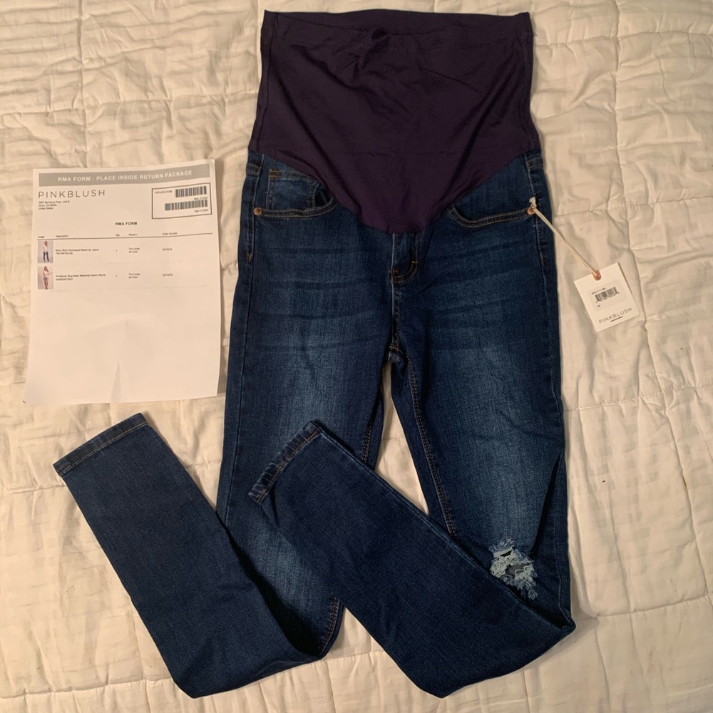 Navy Blue Distressed Maternity Skinny Jeans